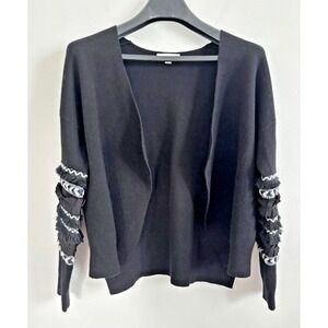 THML‎ Cardigan Womens Size Small Blue White Ruffle Fringe Boho Southwestern